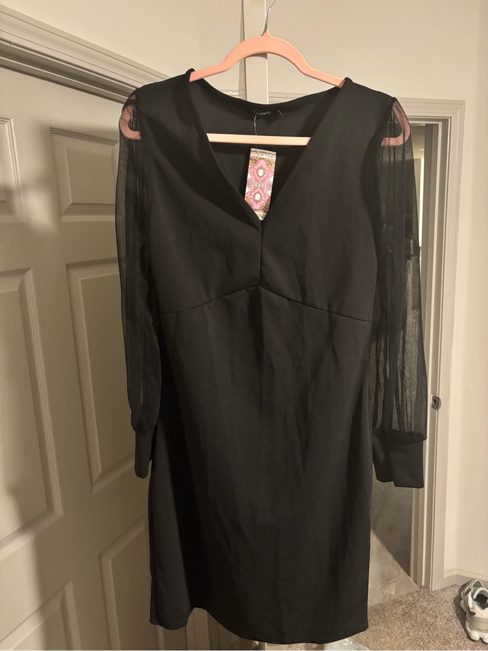 Black V-Neck Sheath Dress with Sheer Sleeves